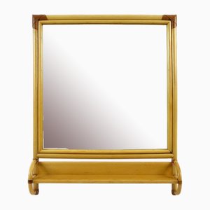 Bamboo and Leather Mirror with Shelf, 1970s-BH-1720628