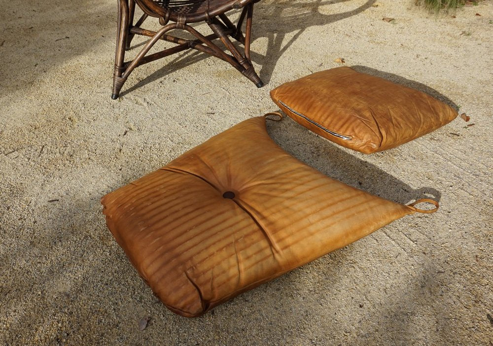 Bamboo and Leather Sculptural Fan Back Lounge Chair, 1960s