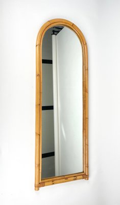 Bamboo and Rattan Arched Wall Mirror, Italy, 1970s-LYQ-1331227