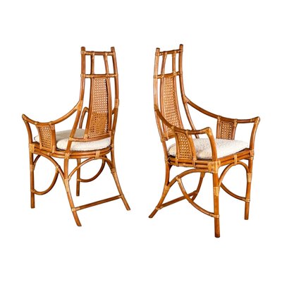 Bamboo and Rattan Armchairs with Bouclé Dedar Milano Cushions, 1970s, Set of 2-KHT-2034453