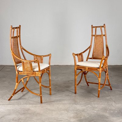 Bamboo and Rattan Armchairs with Bouclé Dedar Milano Cushions, 1970s, Set of 2-KHT-2034453