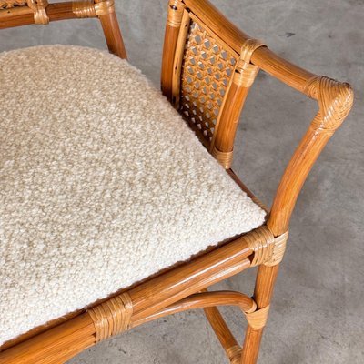 Bamboo and Rattan Armchairs with Bouclé Dedar Milano Cushions, 1970s, Set of 2-KHT-2034453