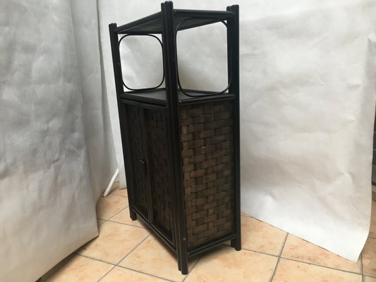 Bamboo and Rattan Bookcase with Shelves and Doors 1970s.-WQQ-1358035