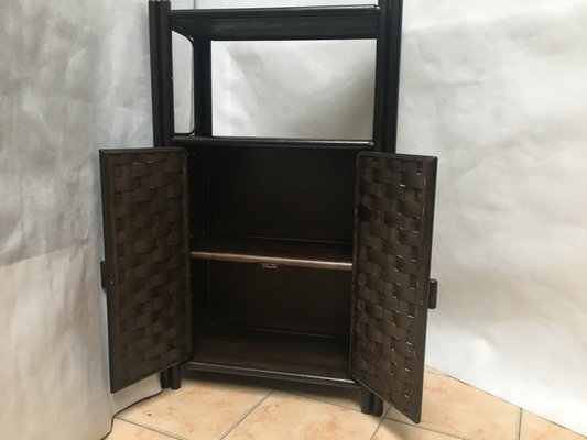 Bamboo and Rattan Bookcase with Shelves and Doors 1970s.-WQQ-1358035