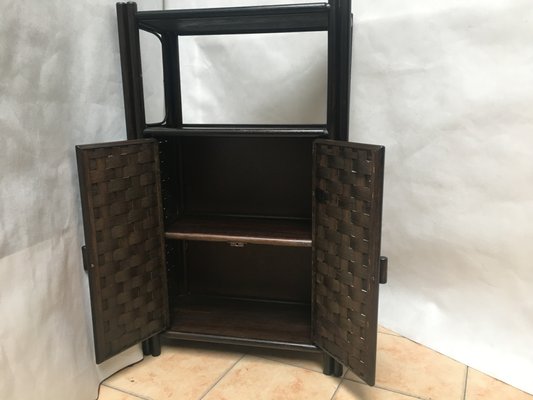 Bamboo and Rattan Bookcase with Shelves and Doors 1970s.-WQQ-1358035