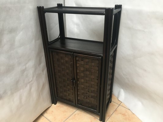 Bamboo and Rattan Bookcase with Shelves and Doors 1970s.-WQQ-1358035