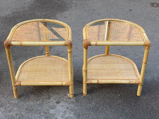 Bamboo and Rattan Nightstands, Denmark, 1970s, Set of 2-MXB-1812293