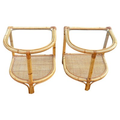 Bamboo and Rattan Nightstands, Denmark, 1970s, Set of 2-MXB-1812293