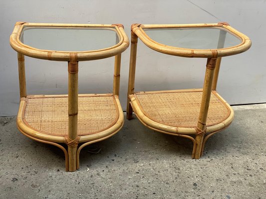 Bamboo and Rattan Nightstands, Denmark, 1970s, Set of 2-MXB-1812293