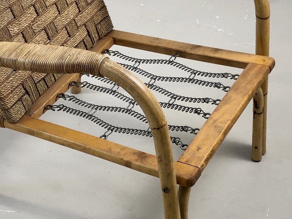 Bamboo and Wicker Armchairs by Adrien Audoux & Frida Minet, France, 1950s, Set of 2