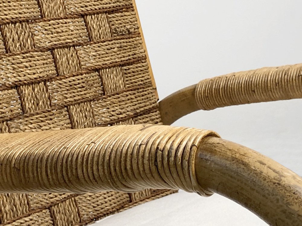 Bamboo and Wicker Armchairs by Adrien Audoux & Frida Minet, France, 1950s, Set of 2