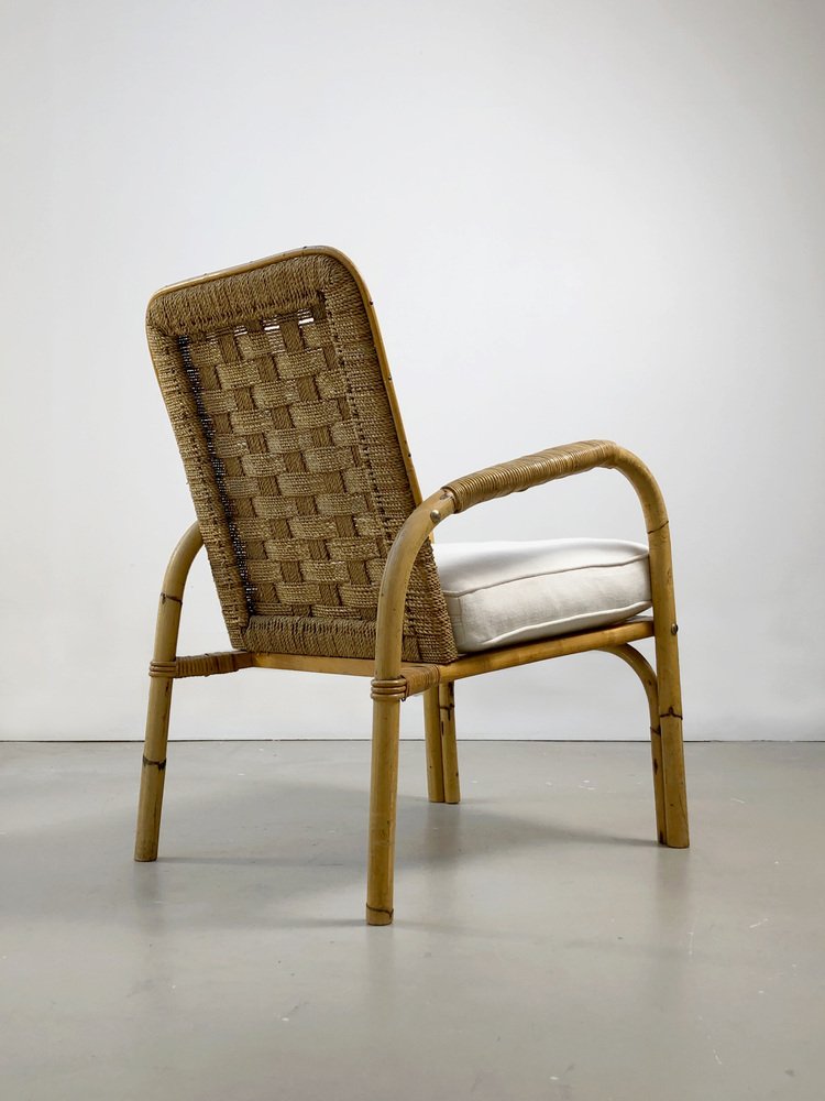 Bamboo and Wicker Armchairs by Adrien Audoux & Frida Minet, France, 1950s, Set of 2