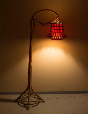 Bamboo and Wicker Floor Lamp, 1950s-VNC-559753