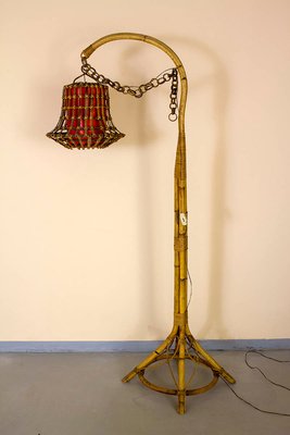 Bamboo and Wicker Floor Lamp, 1950s-VNC-559753