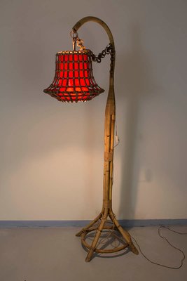 Bamboo and Wicker Floor Lamp, 1950s-VNC-559753