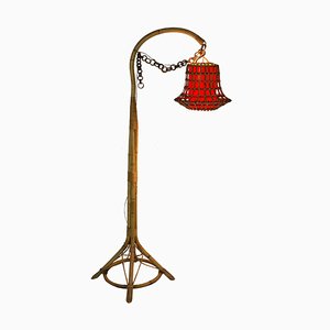 Bamboo and Wicker Floor Lamp, 1950s-VNC-559753