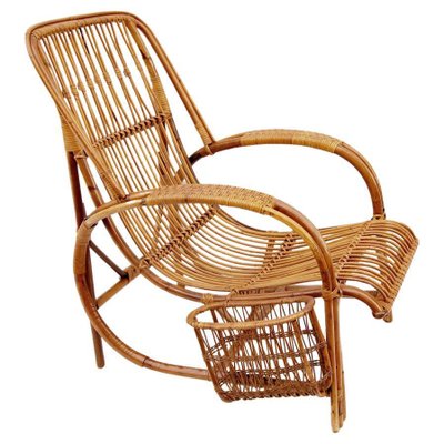 Bamboo and Wicker Lounge Chair, 1950s-CGZ-1789646