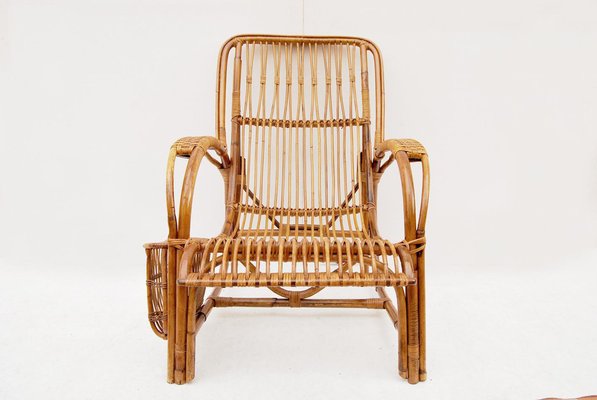 Bamboo and Wicker Lounge Chair, 1950s-CGZ-1789646