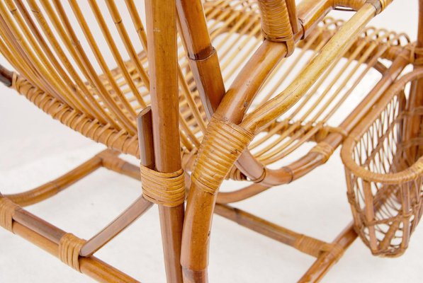 Bamboo and Wicker Lounge Chair, 1950s-CGZ-1789646