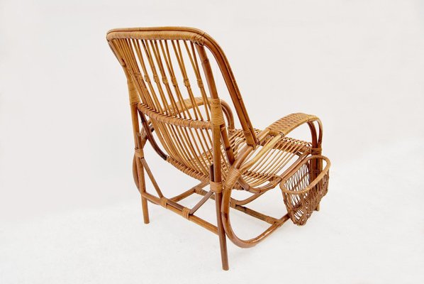 Bamboo and Wicker Lounge Chair, 1950s-CGZ-1789646