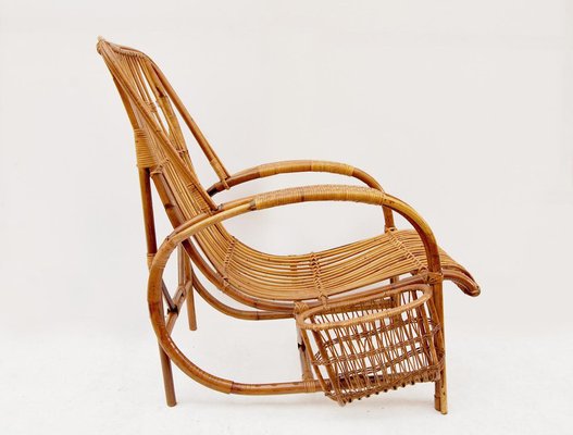 Bamboo and Wicker Lounge Chair, 1950s-CGZ-1789646