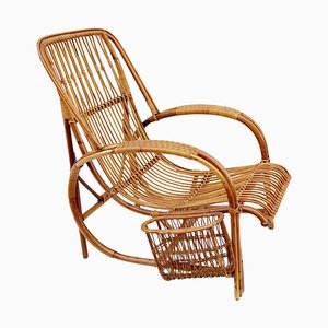 Bamboo and Wicker Lounge Chair, 1950s-CGZ-1789646