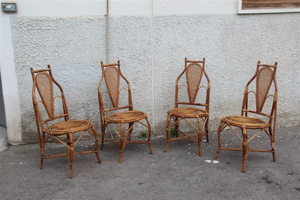 Bamboo Armchairs, 1950s, Set of 4-EH-565168