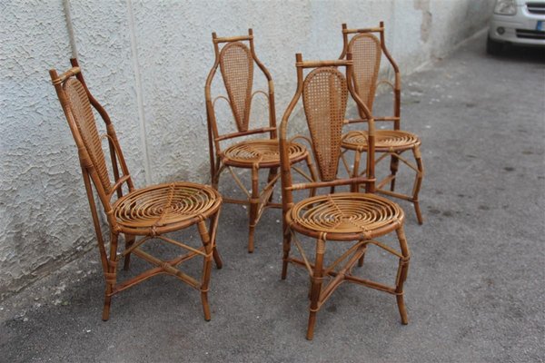 Bamboo Armchairs, 1950s, Set of 4-EH-565168