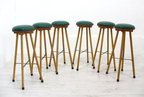 Bamboo Bar and Stools, 1970s, Set of 7-WVA-949719