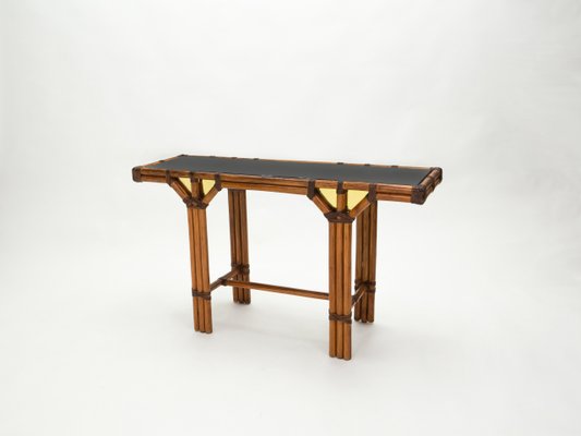 Bamboo, Brass and Opal Glass Console Table, 1970s-YJA-985428