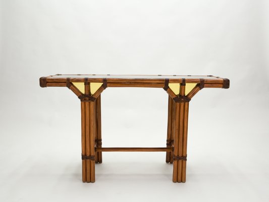 Bamboo, Brass and Opal Glass Console Table, 1970s-YJA-985428