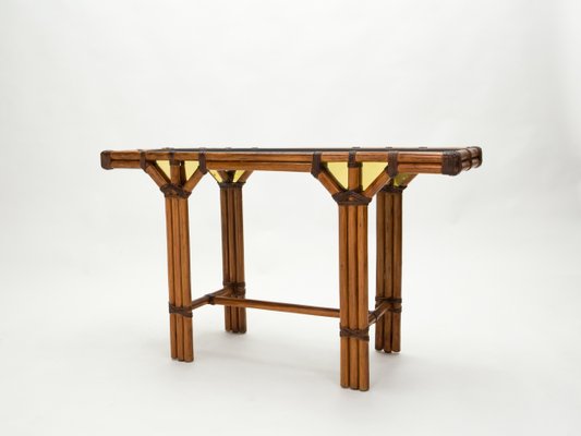 Bamboo, Brass and Opal Glass Console Table, 1970s-YJA-985428