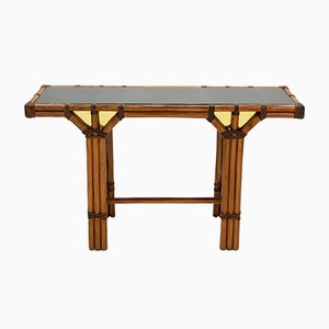 Bamboo, Brass and Opal Glass Console Table, 1970s-YJA-985428