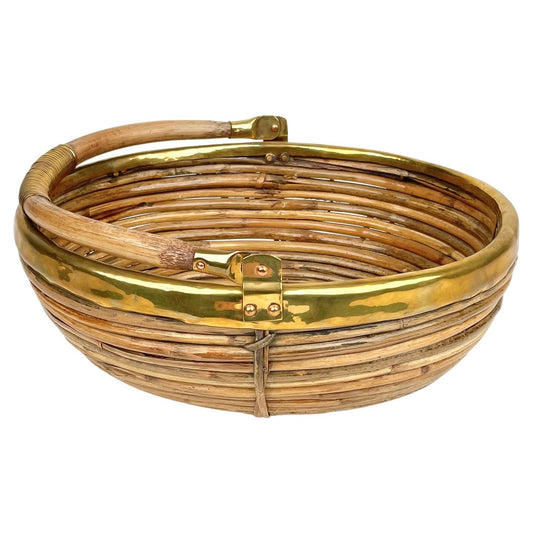 Bamboo & Brass Basket Bowl, Italy, 1970s