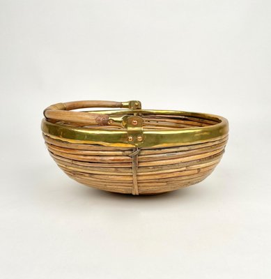 Bamboo & Brass Basket Bowl, Italy, 1970s-LYQ-1171242