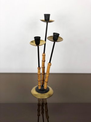 Bamboo & Brass Candleholder, Italy, 1970s-LYQ-1171776