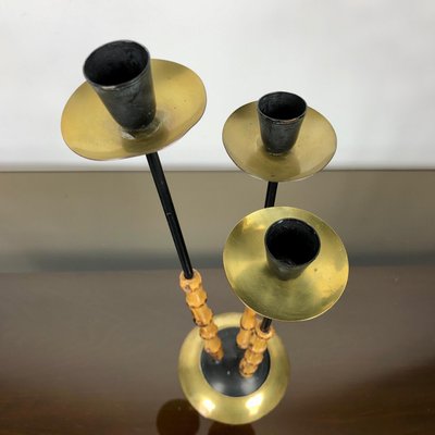 Bamboo & Brass Candleholder, Italy, 1970s-LYQ-1171776