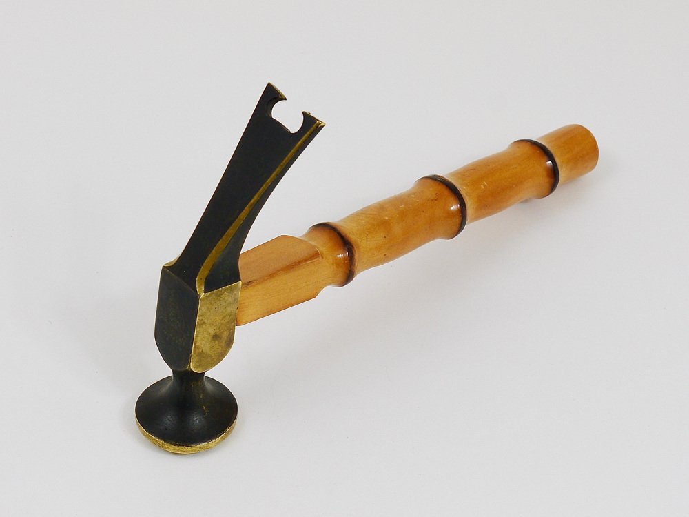 Bamboo & Brass Hammer Bottle Opener by Richard Rohac, 1950s