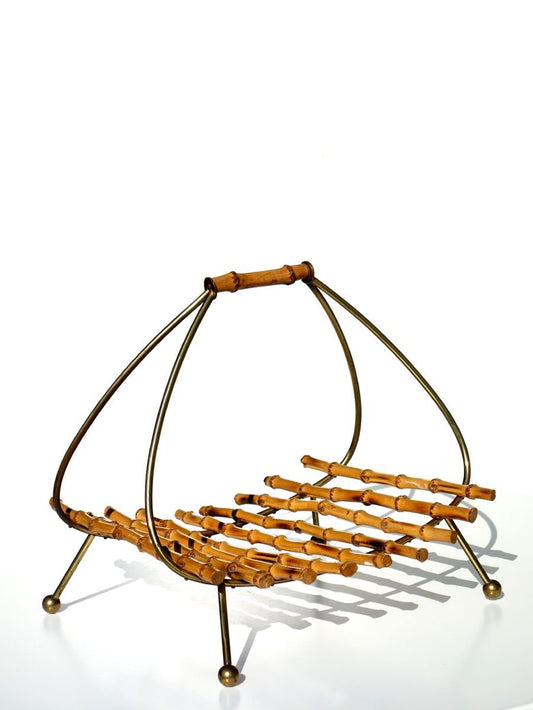 Bamboo & Brass Magazine Rack by Carl Auböck, 1950s