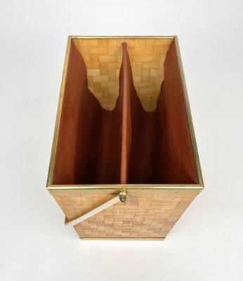 Bamboo & Brass Magazine Rack, Italy, 1970s-LYQ-1219155