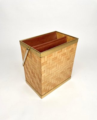 Bamboo & Brass Magazine Rack, Italy, 1970s-LYQ-1219155