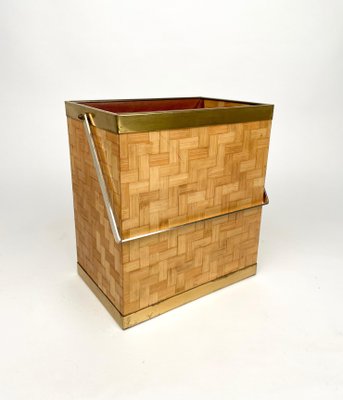 Bamboo & Brass Magazine Rack, Italy, 1970s-LYQ-1219155