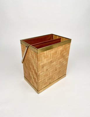 Bamboo & Brass Magazine Rack, Italy, 1970s-LYQ-1219155