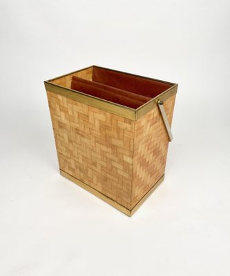 Bamboo & Brass Magazine Rack, Italy, 1970s-LYQ-1219155