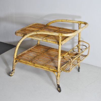 Bamboo Cane Trolley Bar in the Style of Tito Agnoli, 1960s-JQO-1078164