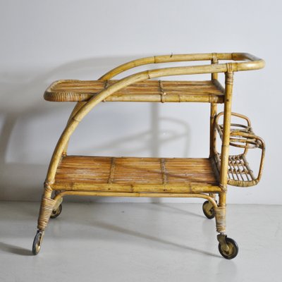 Bamboo Cane Trolley Bar in the Style of Tito Agnoli, 1960s-JQO-1078164