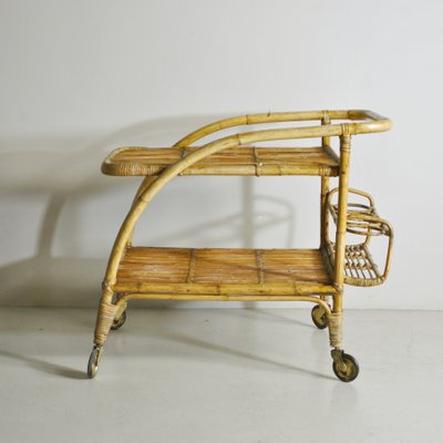 Bamboo Cane Trolley Bar in the Style of Tito Agnoli, 1960s-JQO-1078164