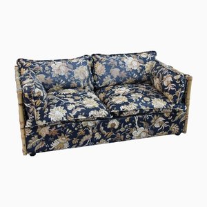 Bamboo Canne and Fabric Sofa with Flowers, Italy, 1970s-EH-1426495