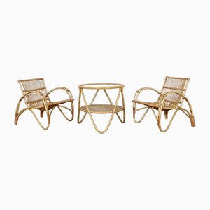 Bamboo Chairs and Coffee Table, Set of 3-JUN-1787957