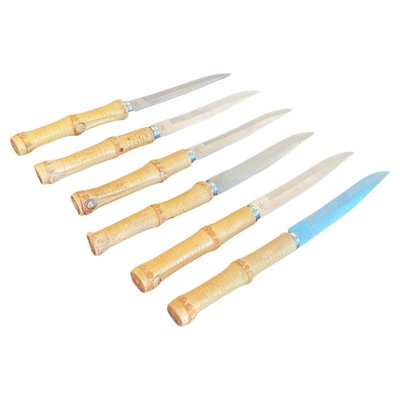 Bamboo Cheese Knives, France, 1960s, Set of 6-UR-1342400